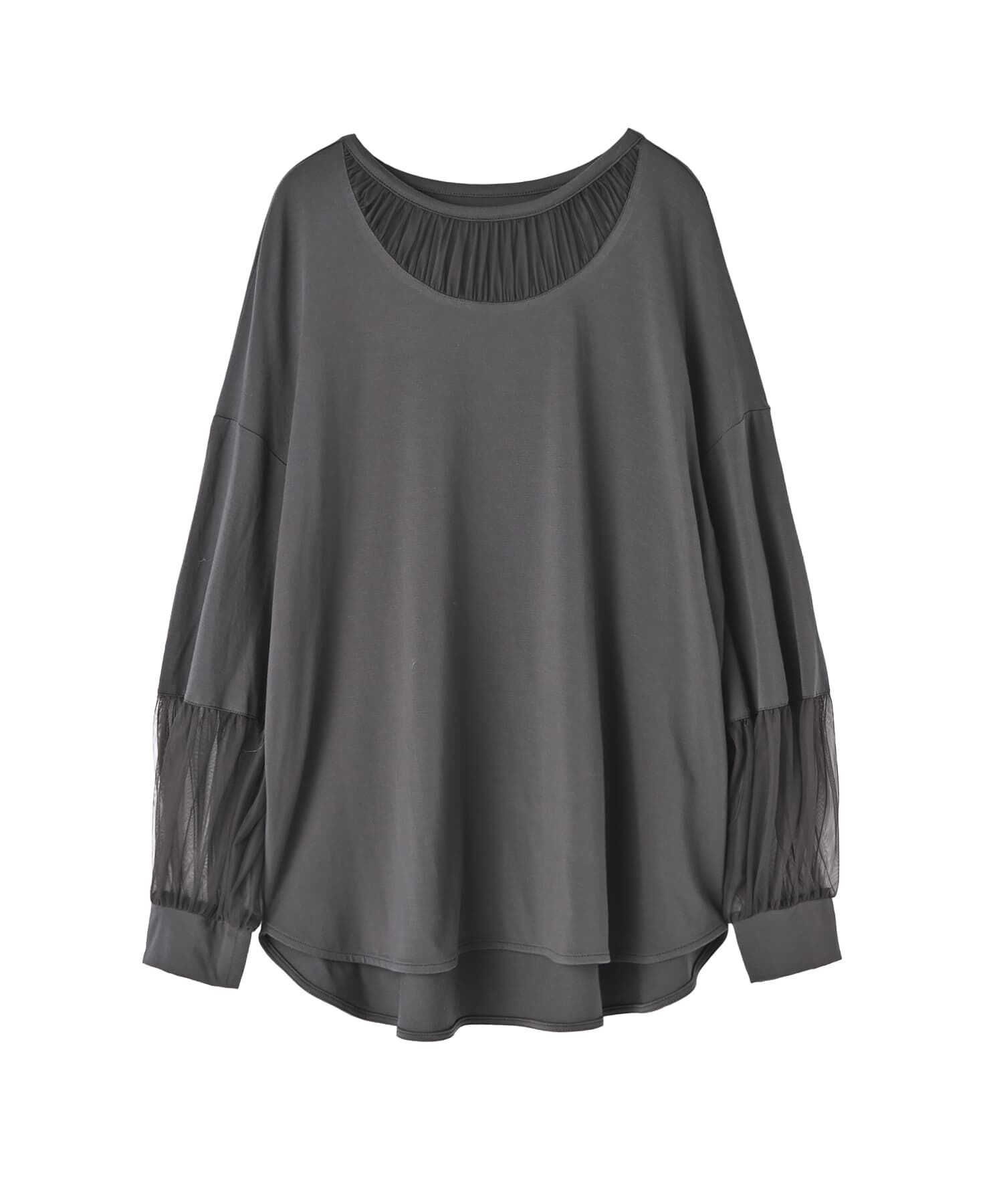 STYLE DELI「【Made in JAPAN】部分チュールのとろけるカットソートップス」|Tシャツ・カットソー|