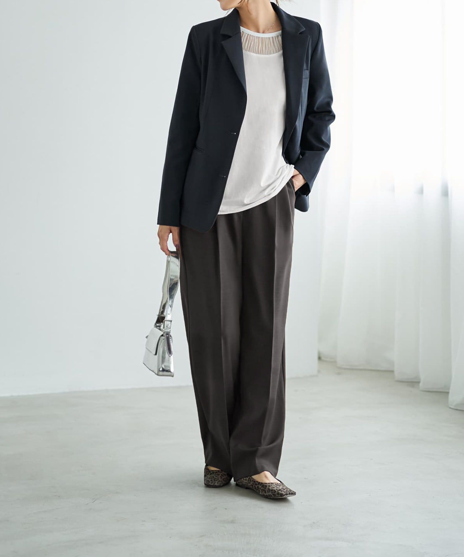 STYLE DELI「【Made in JAPAN】部分チュールのとろけるカットソートップス」|Tシャツ・カットソー|