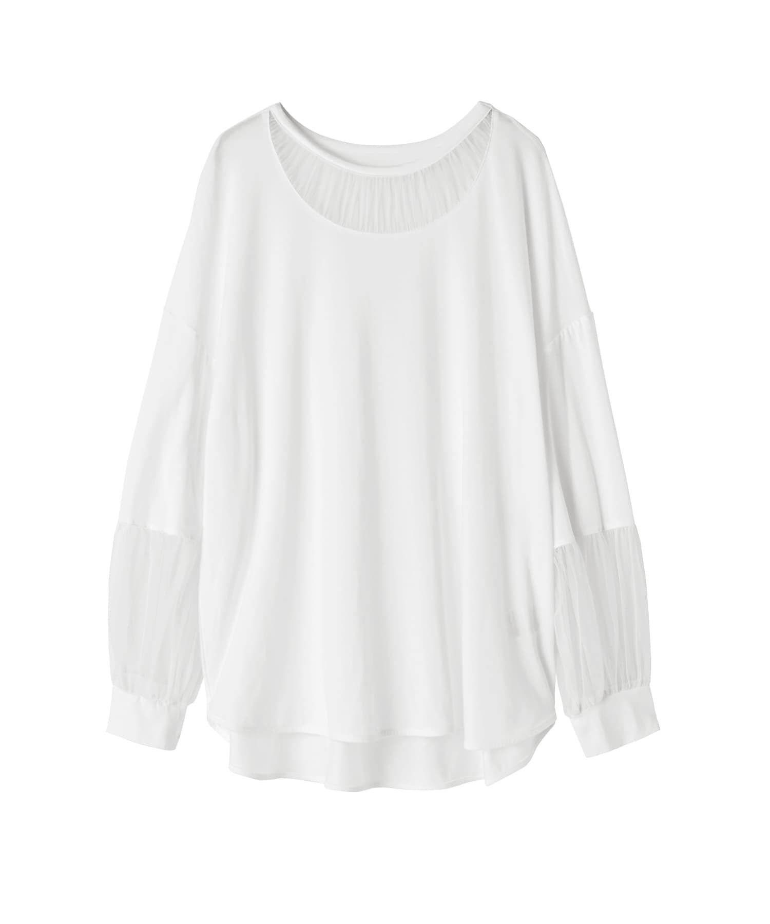 STYLE DELI「【Made in JAPAN】部分チュールのとろけるカットソートップス」|Tシャツ・カットソー|