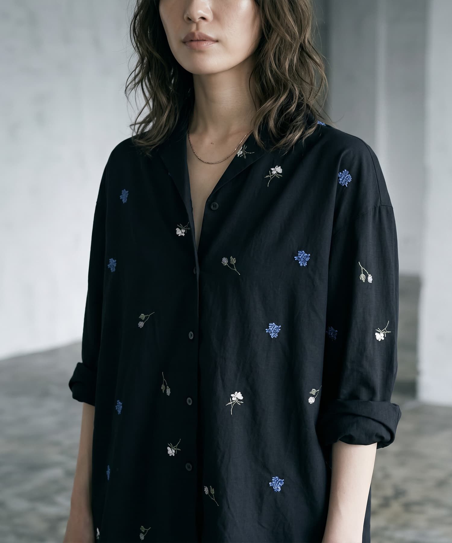 STYLE DELI「【BLK001】配色刺繍オープンカラーシャツ」|シャツ・ブラウス|