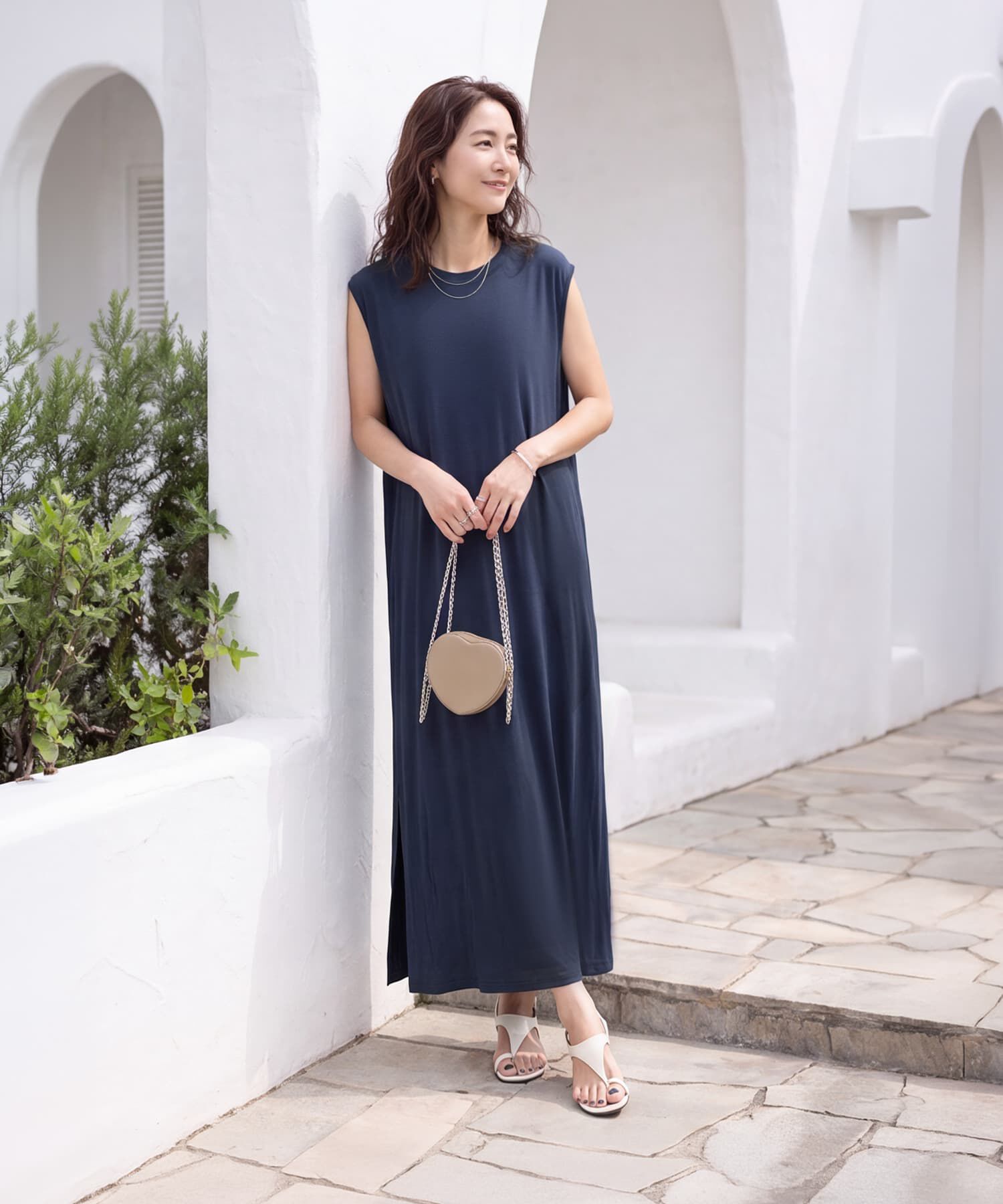 STYLE DELI「とろみ落ち感カットソーワンピース」|ワンピース|ブルー