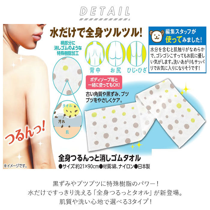 BACKYARD FAMILY「ボディタオル 綿 通販 浴用タオル ロング 長め 全身つるんっと消しゴムタオル お風呂 バスグッズ」|その他|