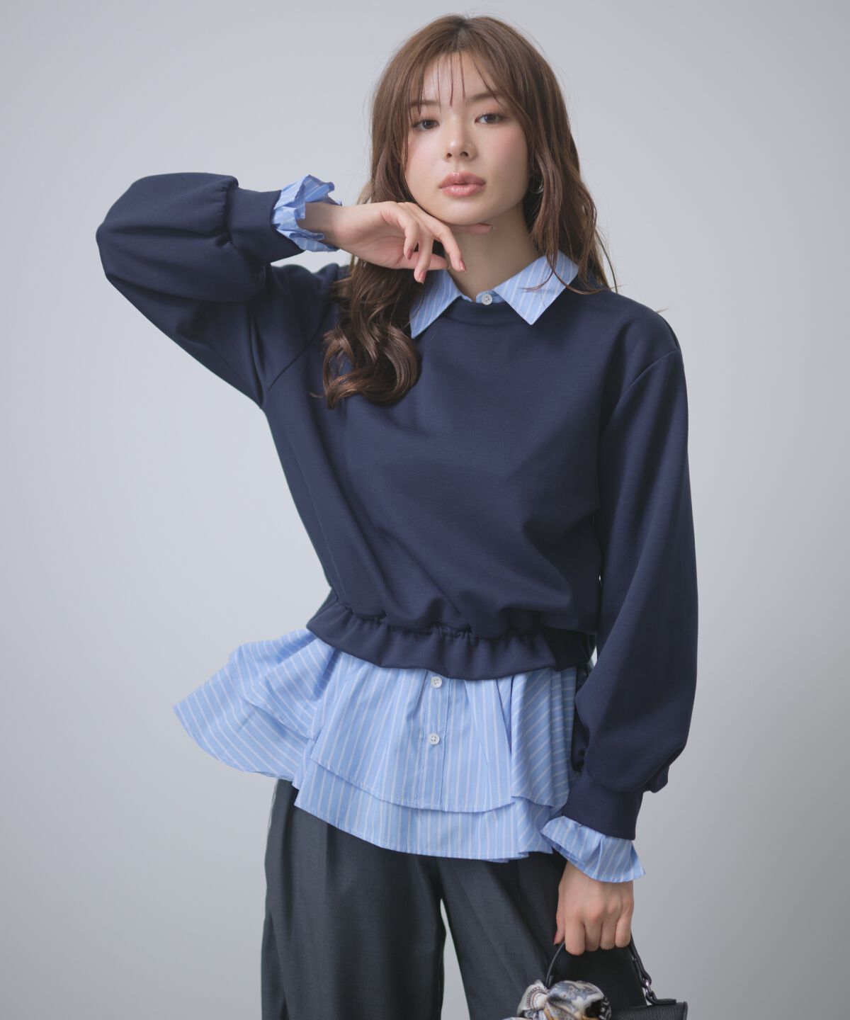 アンドクチュール「シャツレイヤードプルオーバー」|Tシャツ・カットソー|