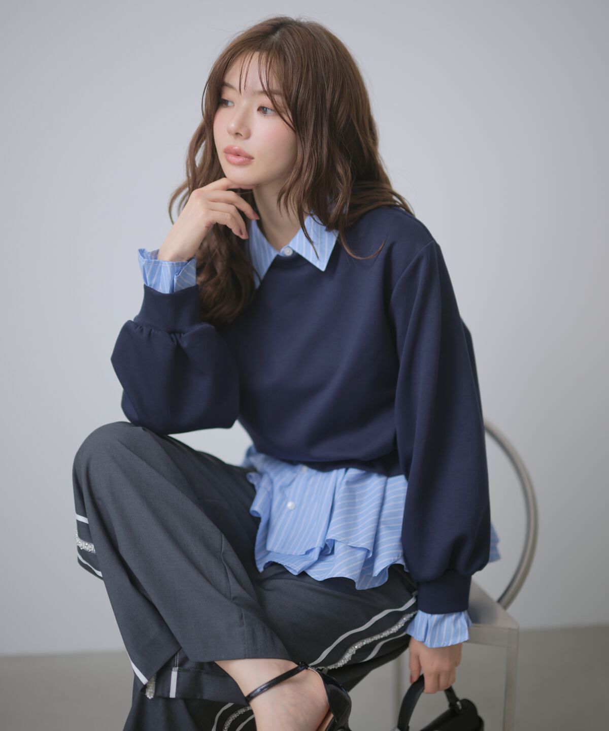 アンドクチュール「シャツレイヤードプルオーバー」|Tシャツ・カットソー|