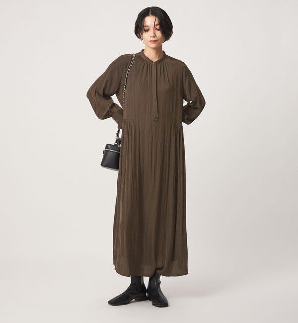 UNITED ARROWS green label relaxing「［size SHORTあり］サテン ギャザー ロングスリーブ ワンピース」|ワンピース|