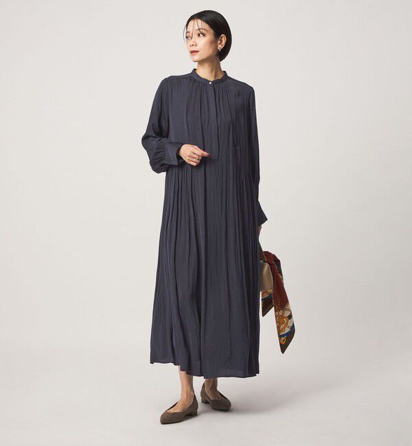 UNITED ARROWS green label relaxing「［size SHORTあり］サテン ギャザー ロングスリーブ ワンピース」|ワンピース|