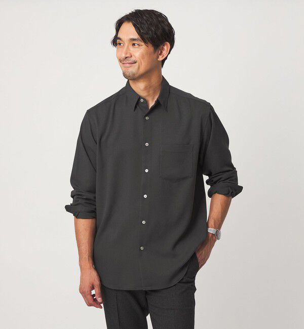 UNITED ARROWS green label relaxing「【WEB限定】JUST fit ウールライク リラックス 長袖 シャツ」|シャツ・ブラウス|BLACK