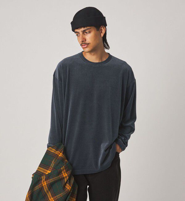 STEVEN ALAN「＜Steven Alan＞ ベロア ボーダー クルーネック Ｔシャツ」|Tシャツ・カットソー|