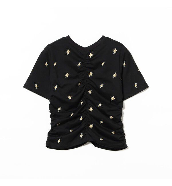 Ray BEAMS 「フラワー 刺繍 シャーリング Tシャツ / 26SS 花柄 洗える コンパクトTシャツ」|Tシャツ・カットソー|