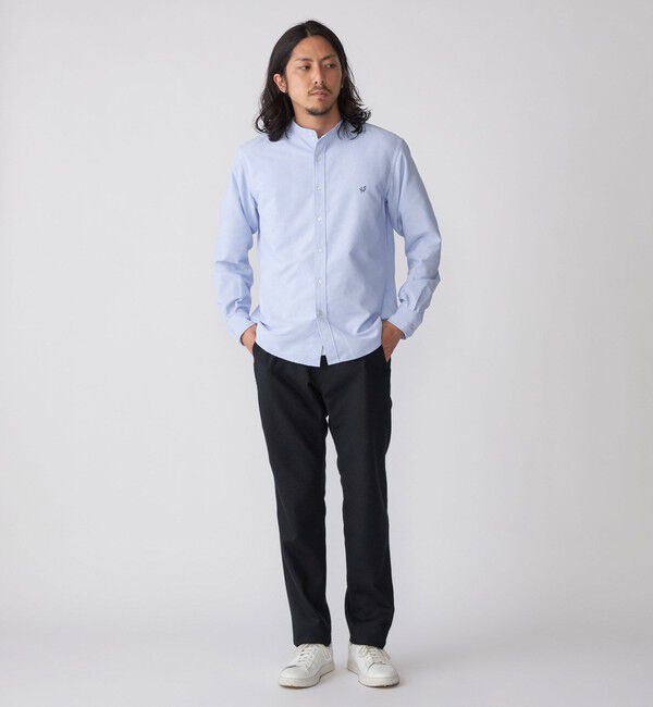 SHIPS「【WEB限定】SHIPS: 防シワ・吸水速乾 Drymix(R) ワンポイントロゴバンドカラーシャツ」|シャツ・ブラウス|