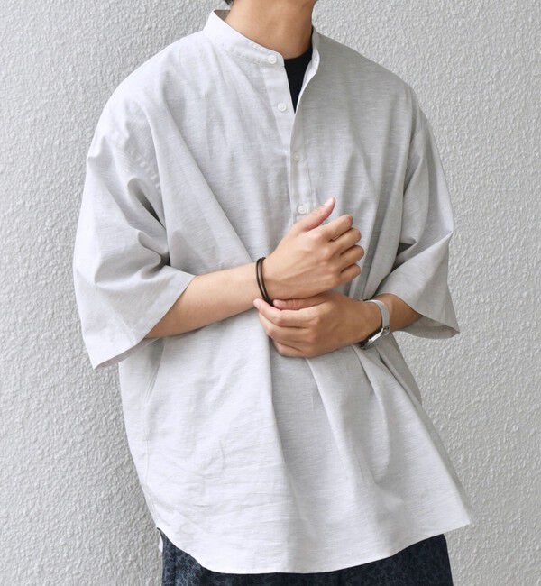 SHIPS any「SHIPS any: コットン/リネン バンド スキッパー ハーフスリーブ シャツ◇」|シャツ・ブラウス|ベージュ
