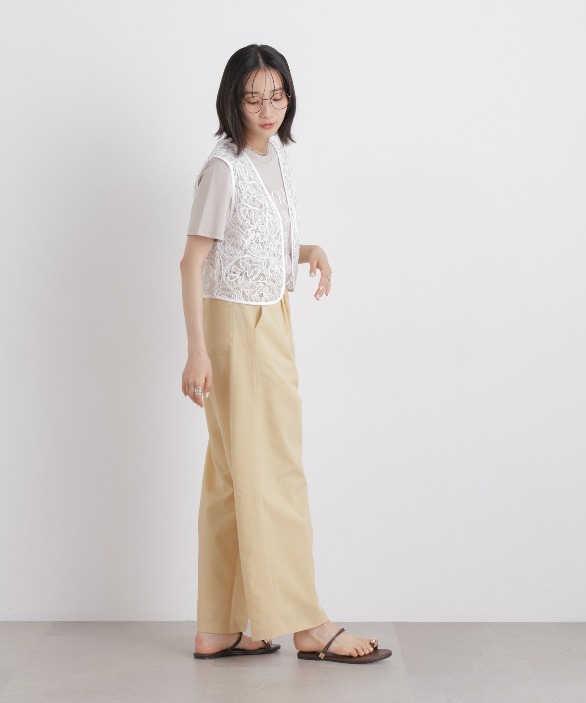 nano･universe「刺繍レースショートジレ」|シャツ・ブラウス|