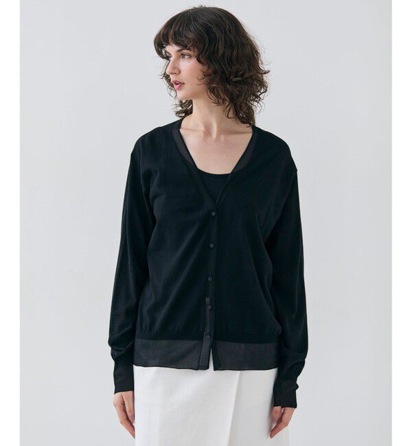 BEIGE,「【洗える】JULIE / シルク混シアーVネックカーディガン」|カーディガン|Black