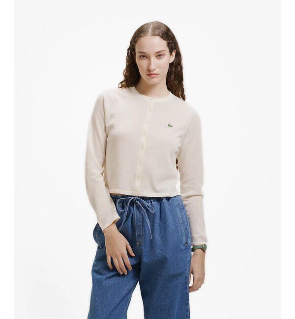 LACOSTE「丸首ラメニットカーディガン」|カーディガン|オフホワイト