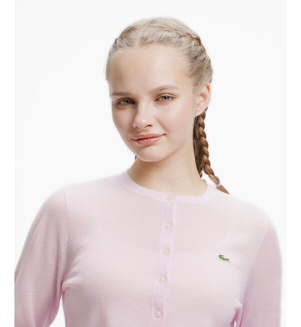 LACOSTE「丸首ラメニットカーディガン」|カーディガン|