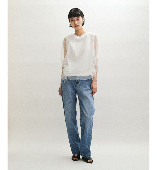 ADAM ET ROPE'「【WEB限定】・【サステナブル】・【定番】ギャザーチュールトップス」|Tシャツ・カットソー|