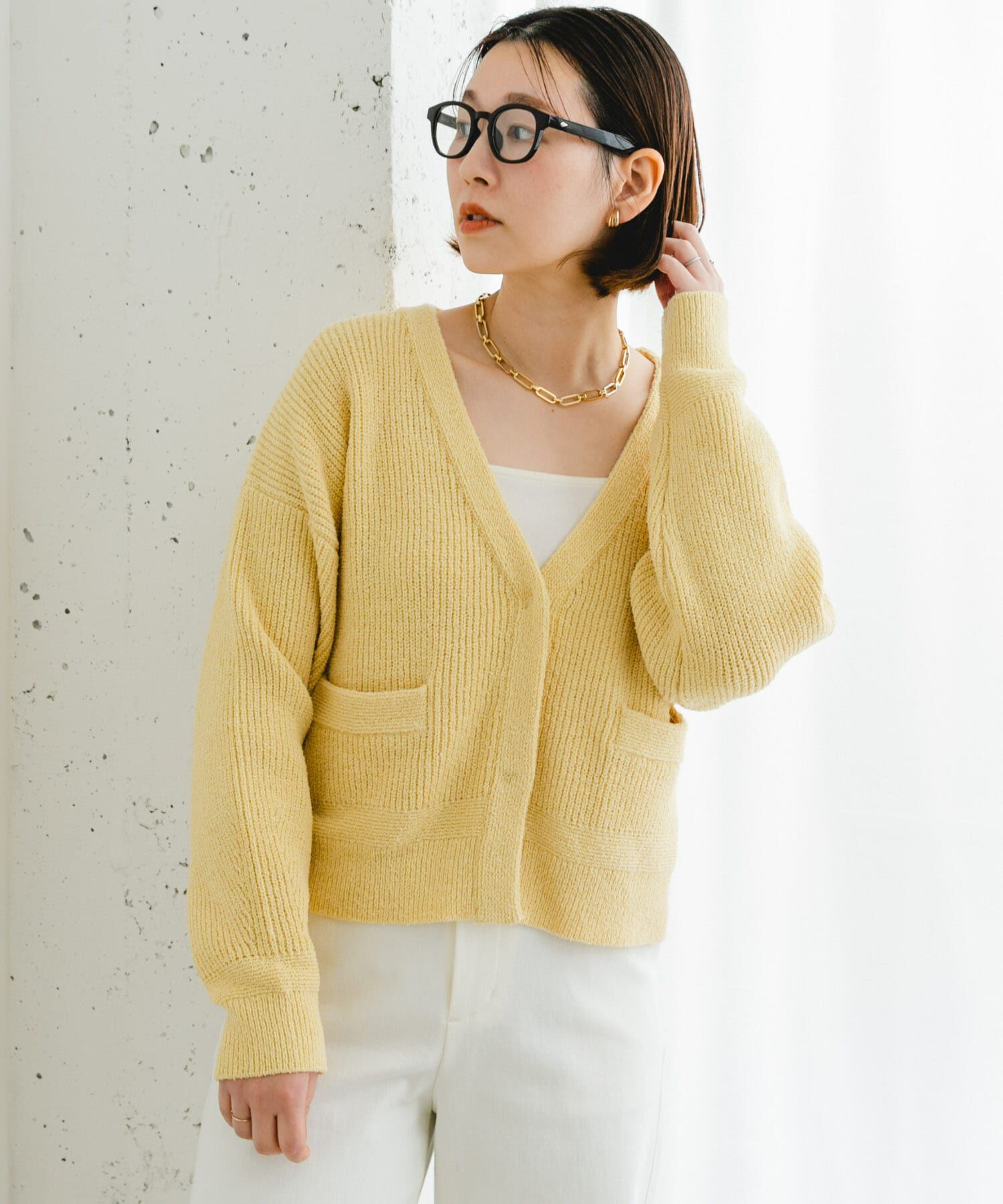 URBAN RESEARCH ROSSO「F by ROSSO　コットンブークレ片畦カーディガン」|カーディガン|