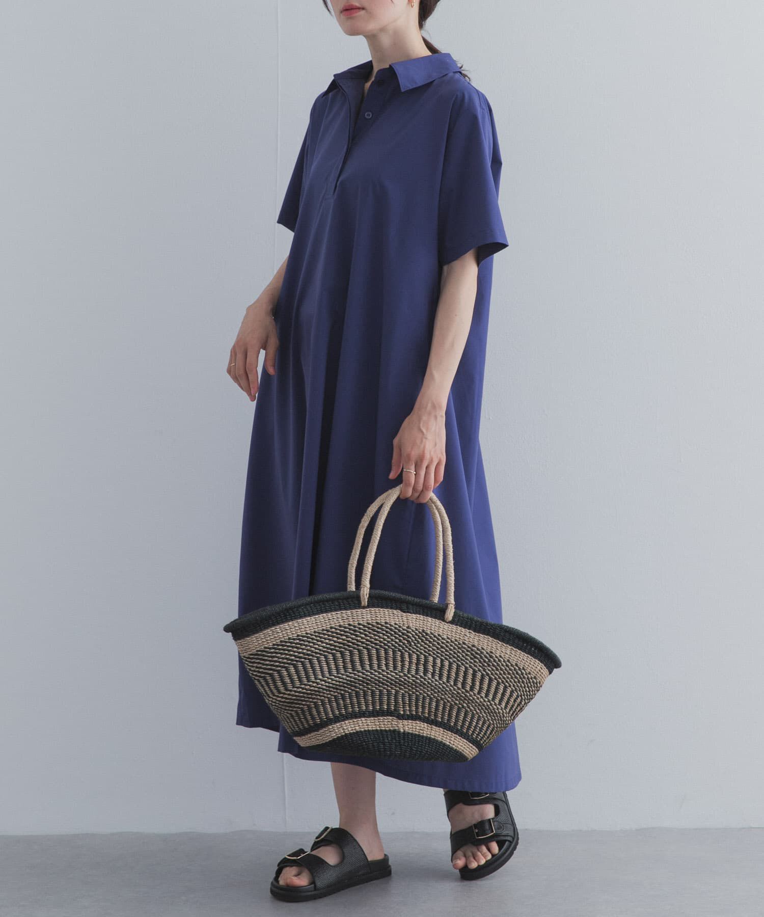 URBAN RESEARCH DOORS「衿付きスキッパーAラインワンピース」|ワンピース|ブルー