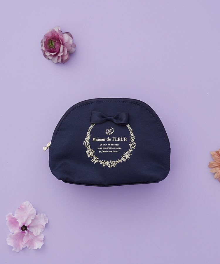 Maison de FLEUR「サテンリボンラウンドポーチ」|ポーチ|ネイビー