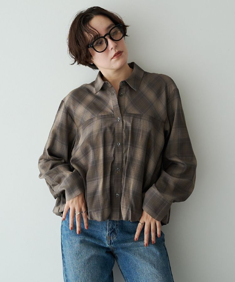 YECCA VECCA「チェック柄バルーンシャツ」|シャツ・ブラウス|Brown