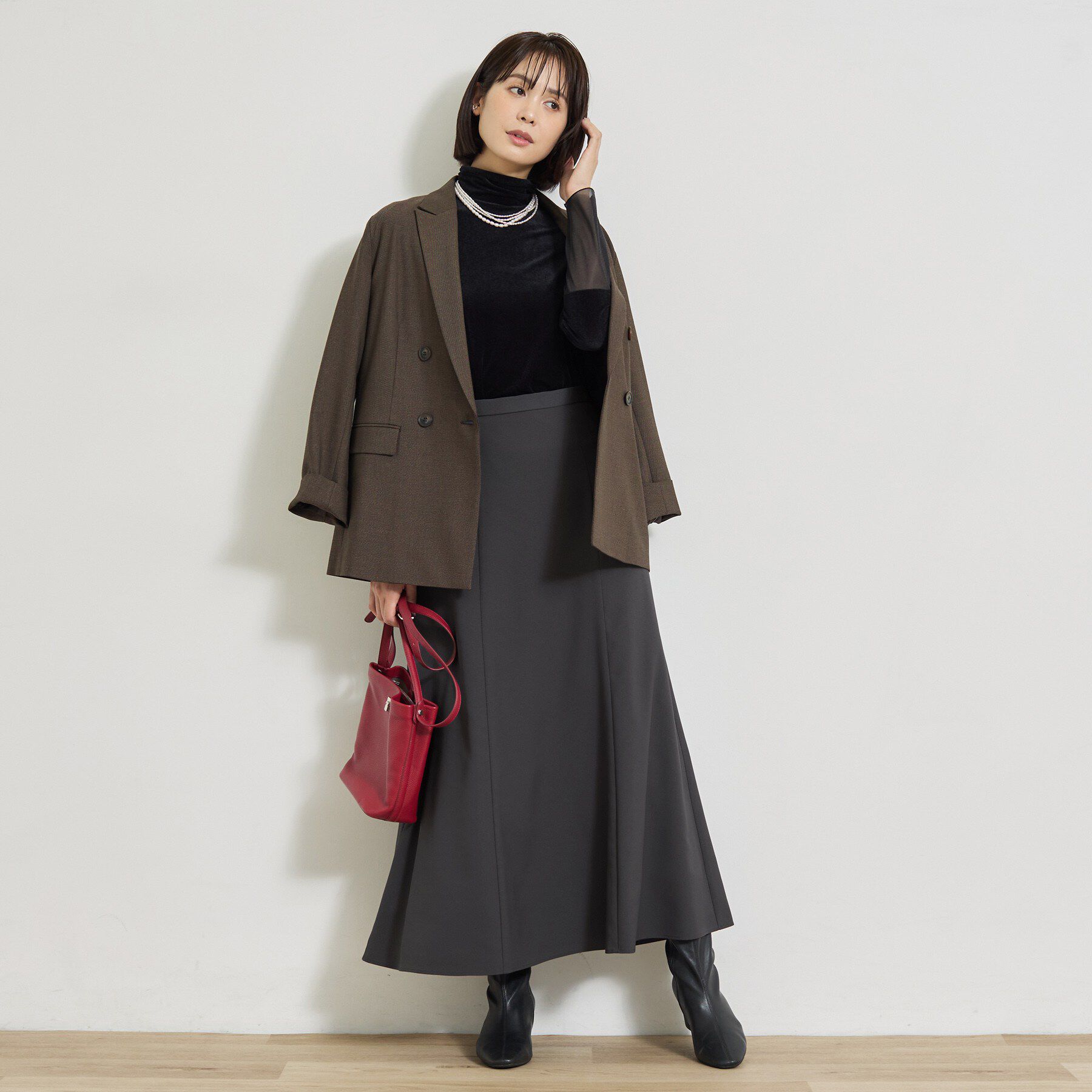 INDIVI「【美シルエット】ジョーゼットサテンセミフレアスカート」|スカート|