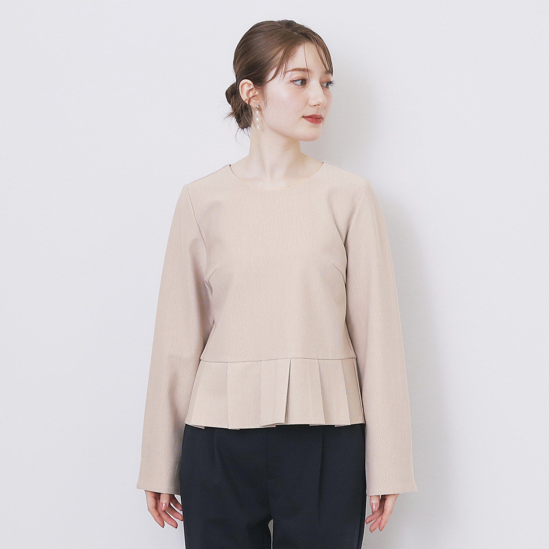 index「ストレッチペプラムラメトップス【洗濯機OK／防シワ／抗ピル】《S～3L》」|Tシャツ・カットソー|