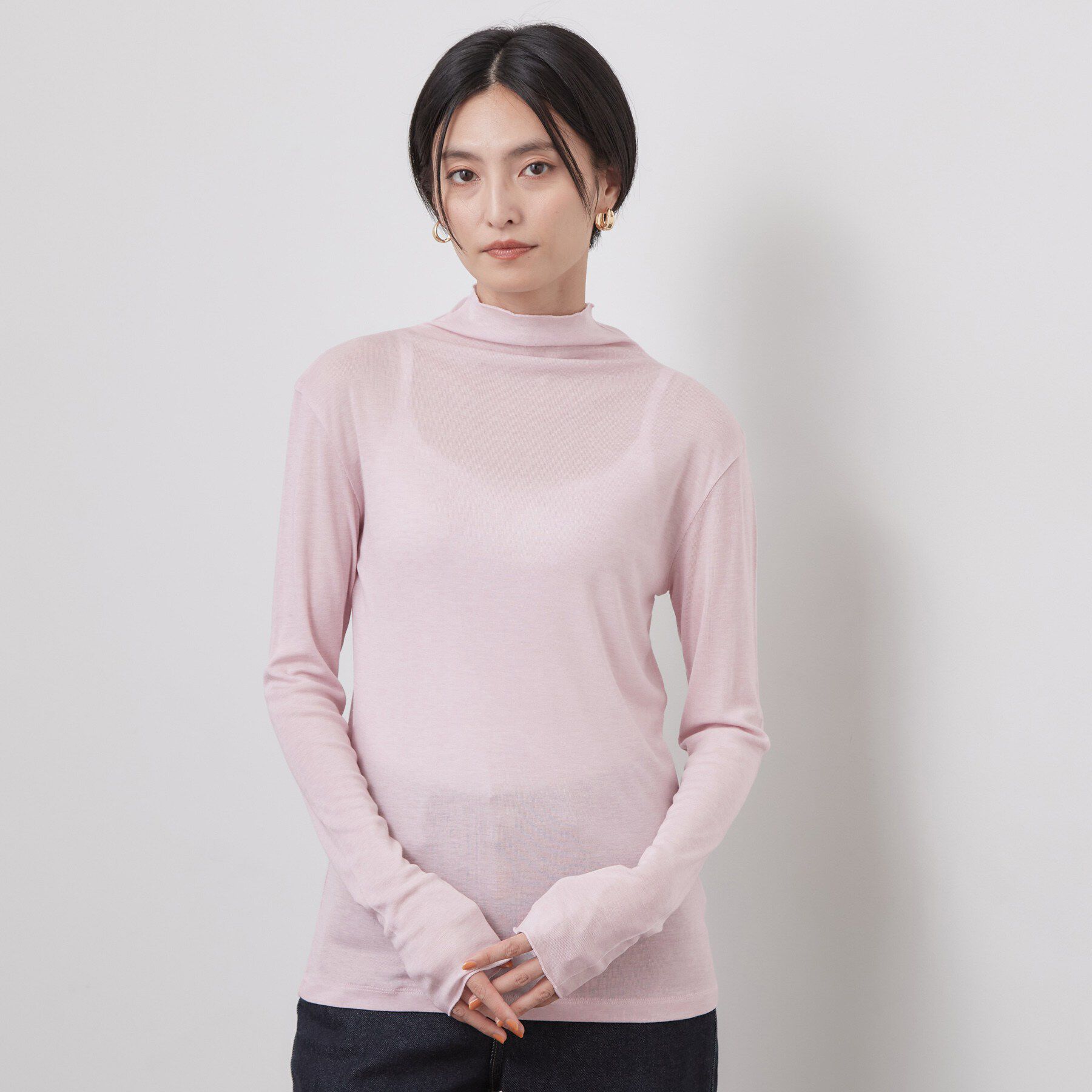 OPAQUE.CLIP「なめらかシアーハイネックカットソー【洗濯機OK／抗ピル】」|Tシャツ・カットソー|