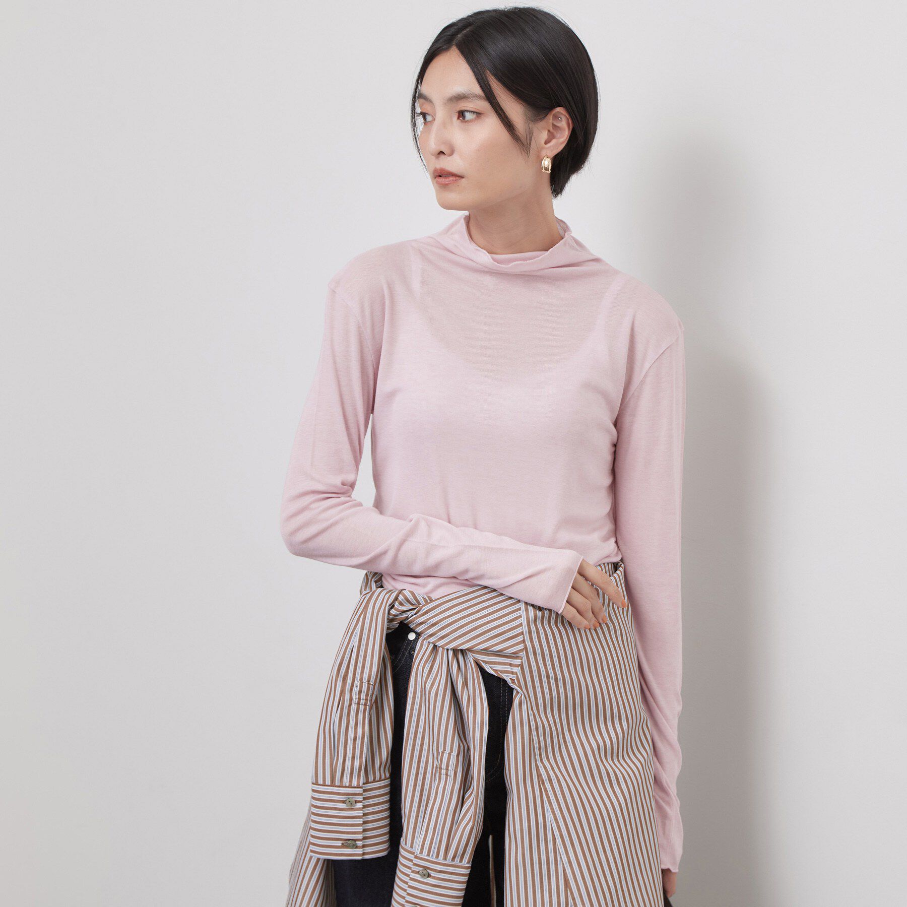 OPAQUE.CLIP「なめらかシアーハイネックカットソー【洗濯機OK／抗ピル】」|Tシャツ・カットソー|ライトピンク(070