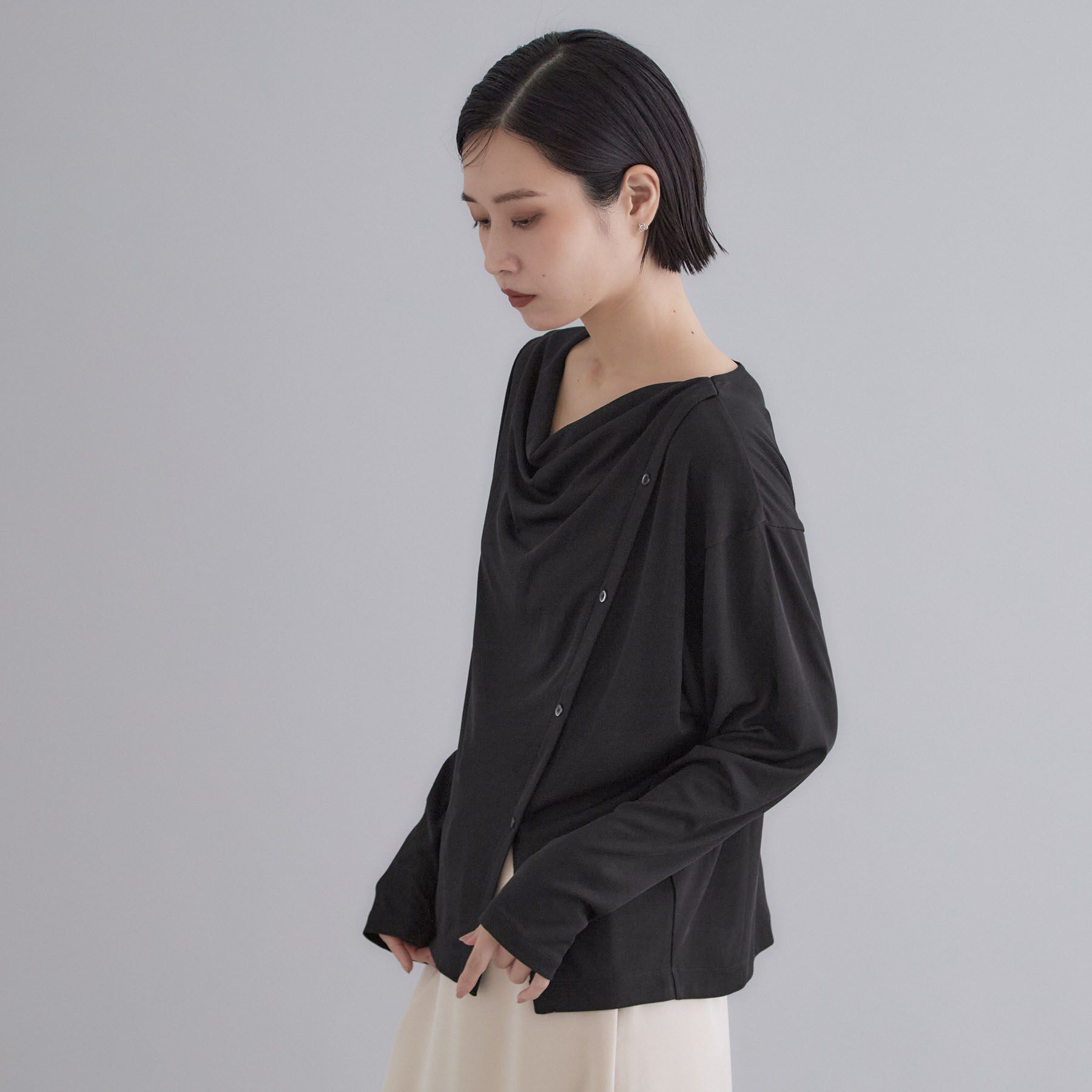 OPAQUE.CLIP「【es】ドレープネック アシンメトリーデザインカットソー【洗濯機OK】」|Tシャツ・カットソー|