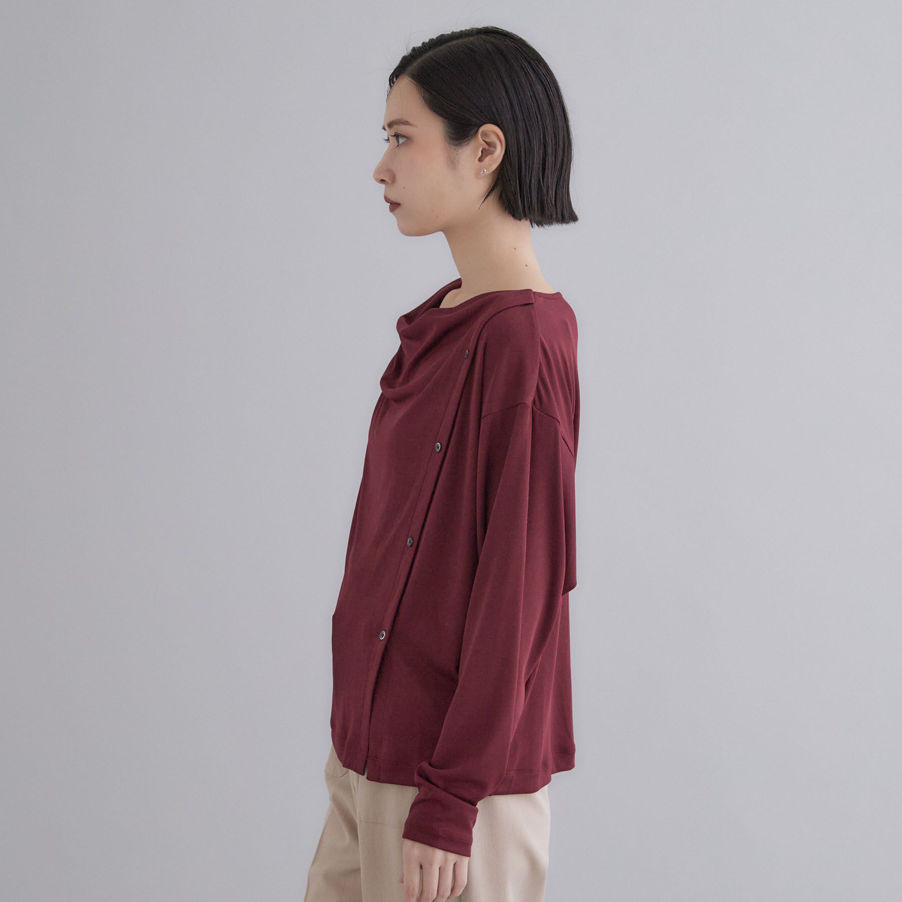 OPAQUE.CLIP「【es】ドレープネック アシンメトリーデザインカットソー【洗濯機OK】」|Tシャツ・カットソー|
