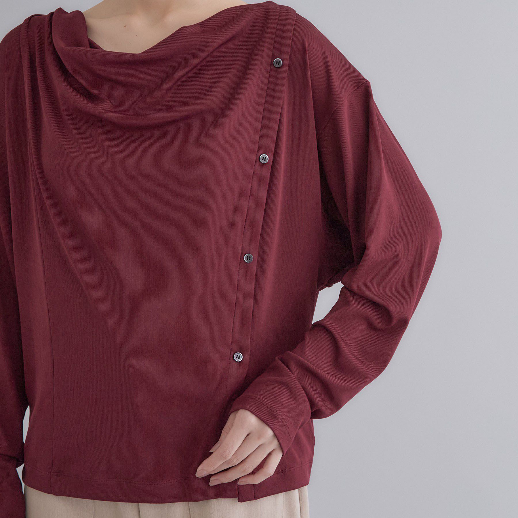 OPAQUE.CLIP「【es】ドレープネック アシンメトリーデザインカットソー【洗濯機OK】」|Tシャツ・カットソー|