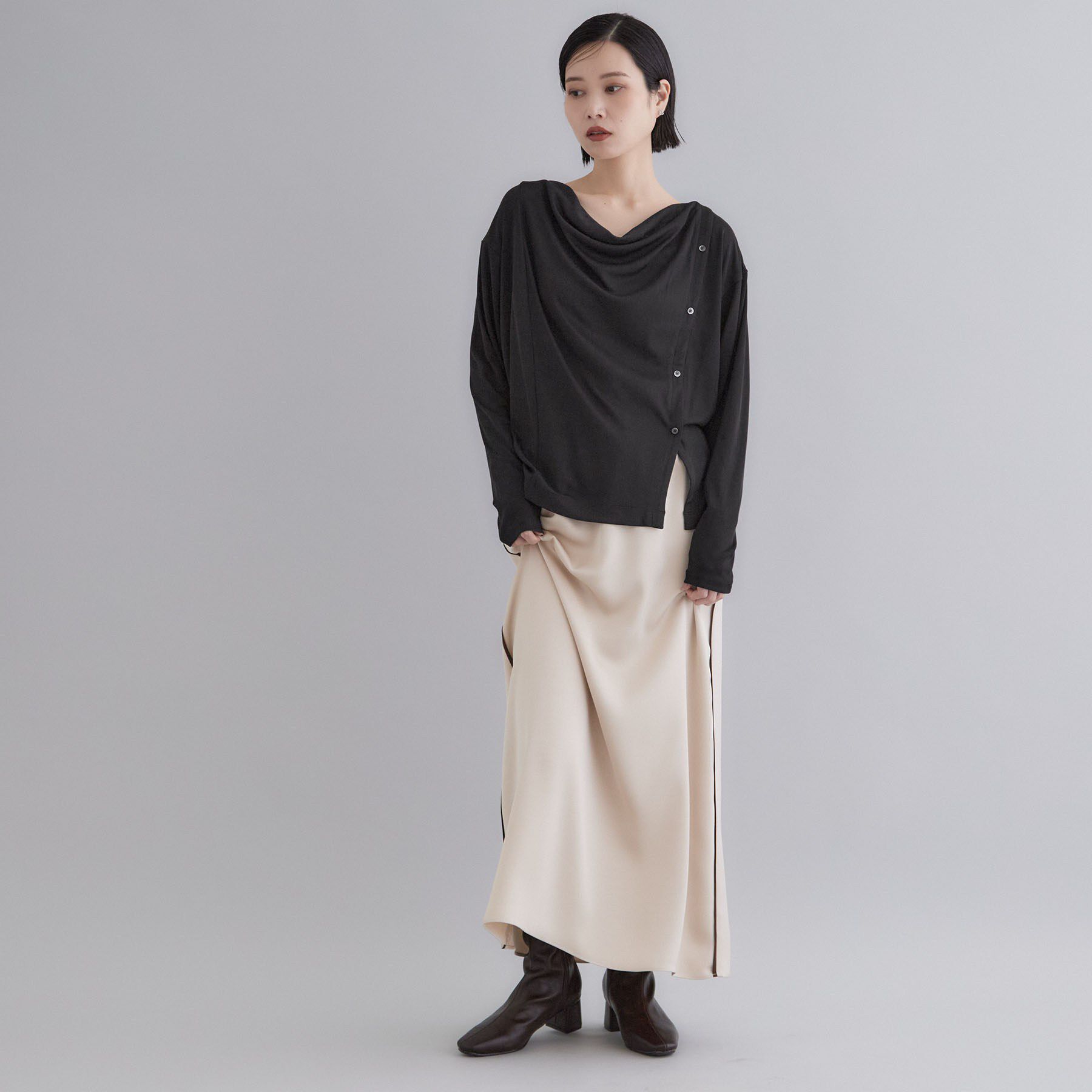 OPAQUE.CLIP「【es】ドレープネック アシンメトリーデザインカットソー【洗濯機OK】」|Tシャツ・カットソー|