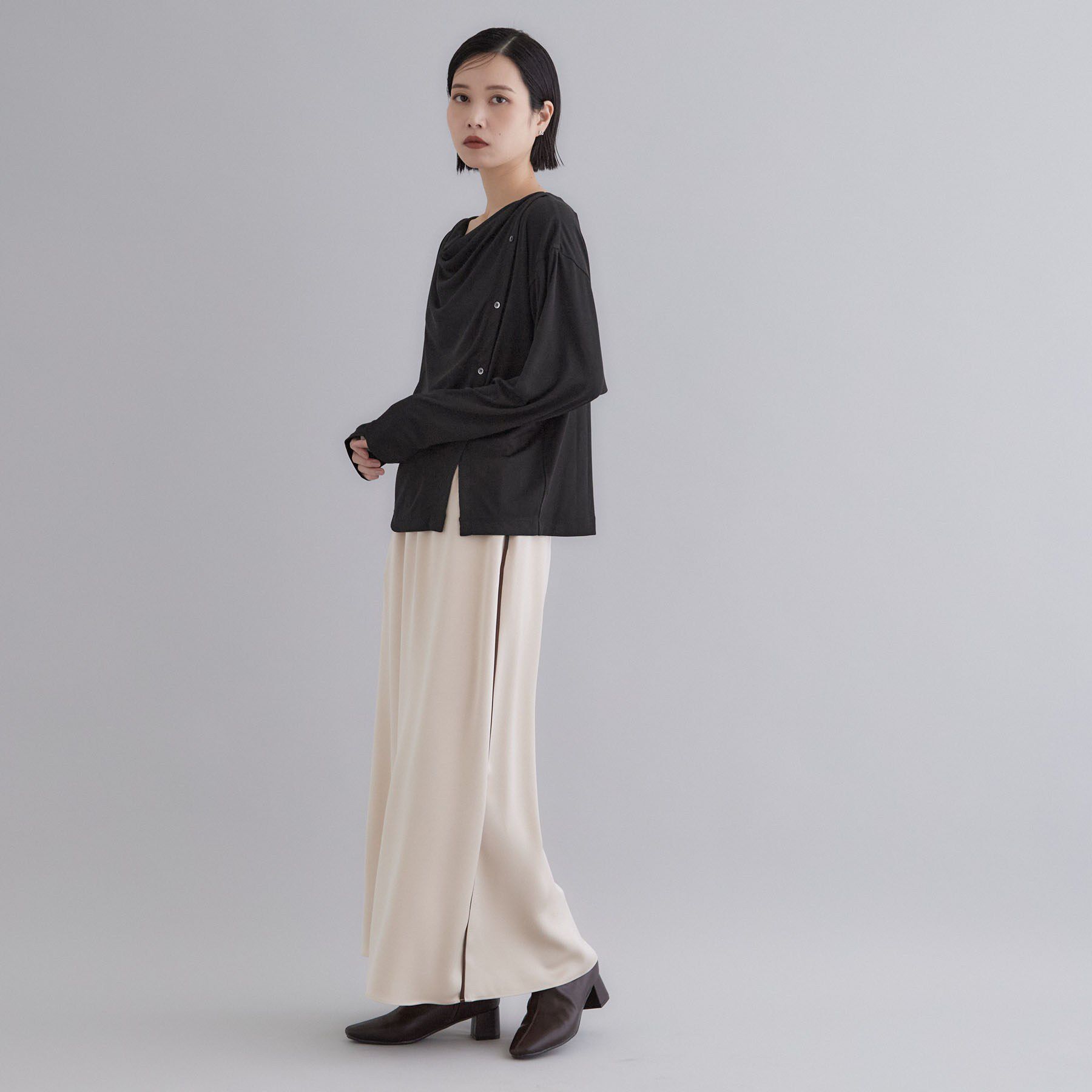 OPAQUE.CLIP「【es】ドレープネック アシンメトリーデザインカットソー【洗濯機OK】」|Tシャツ・カットソー|