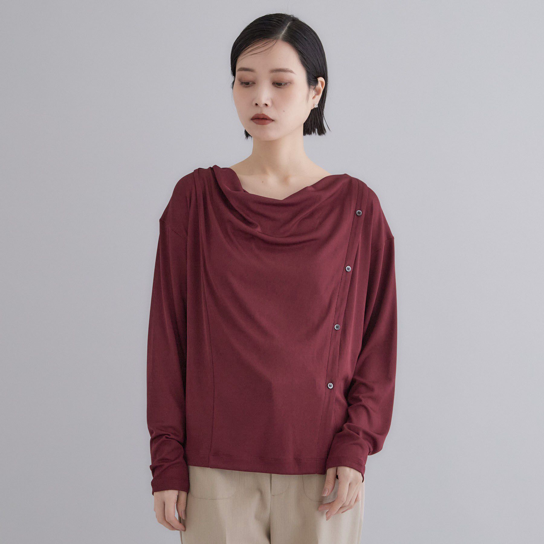OPAQUE.CLIP「【es】ドレープネック アシンメトリーデザインカットソー【洗濯機OK】」|Tシャツ・カットソー|