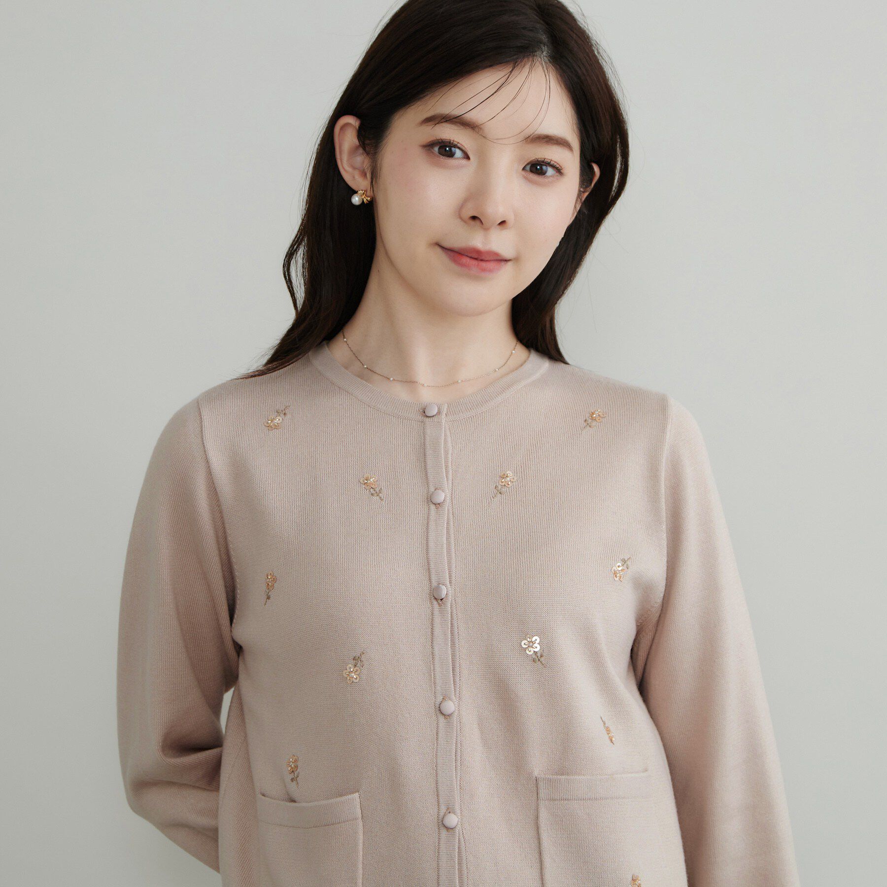 Couture broach「【上品刺繍が華やか】飛ばしビジュー カーディガン」|カーディガン|