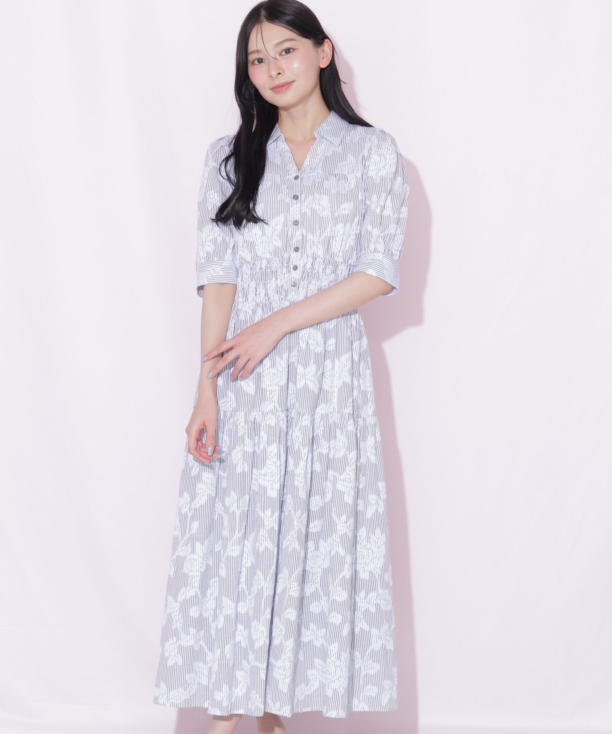 「ストライプジャガードシャツワンピース」|ワンピース|