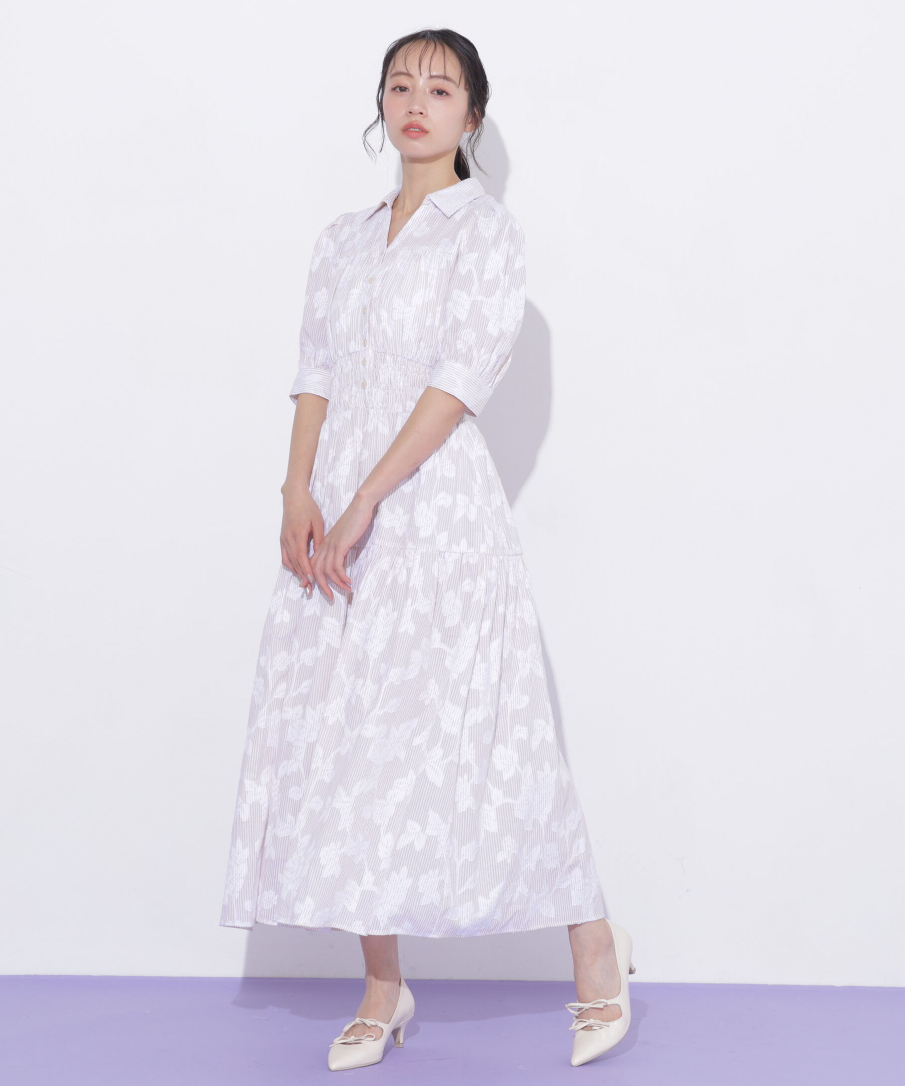  「ストライプジャガードシャツワンピース」|ワンピース|