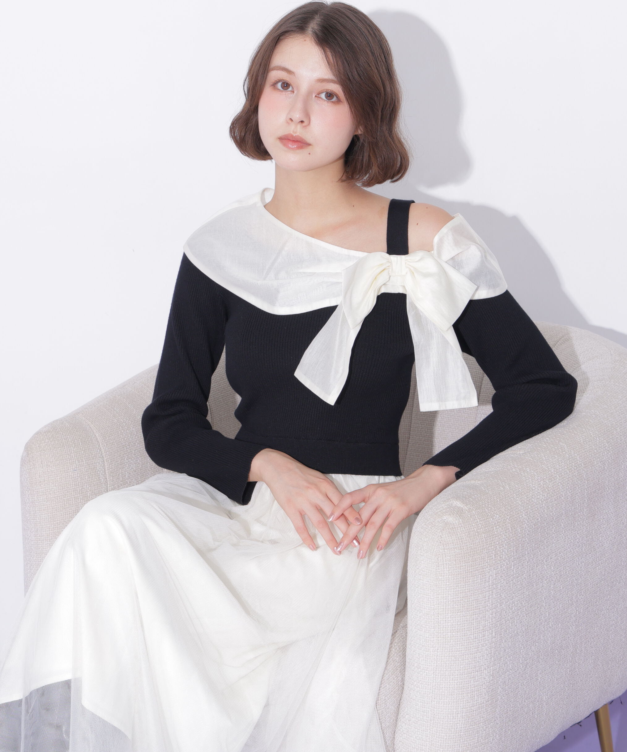  「アシメリボンドッキングワンピース」|ワンピース|