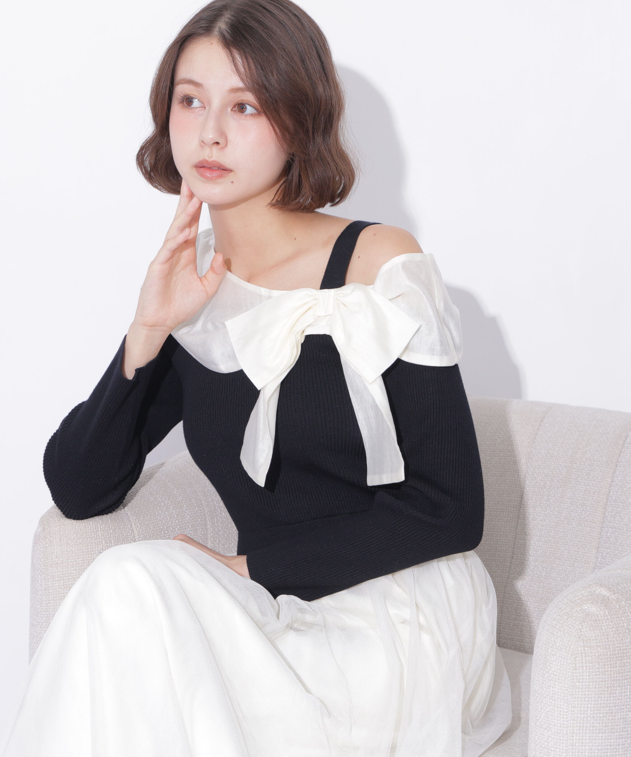  「アシメリボンドッキングワンピース」|ワンピース|
