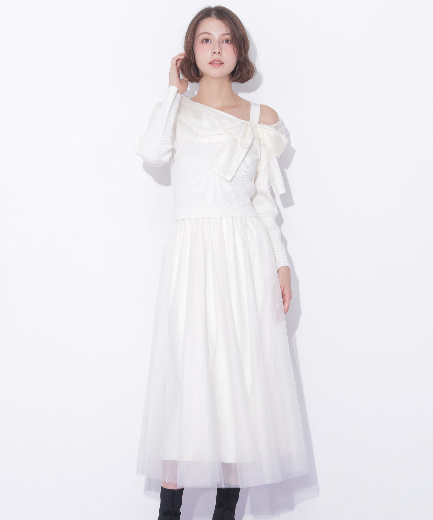  「アシメリボンドッキングワンピース」|ワンピース|