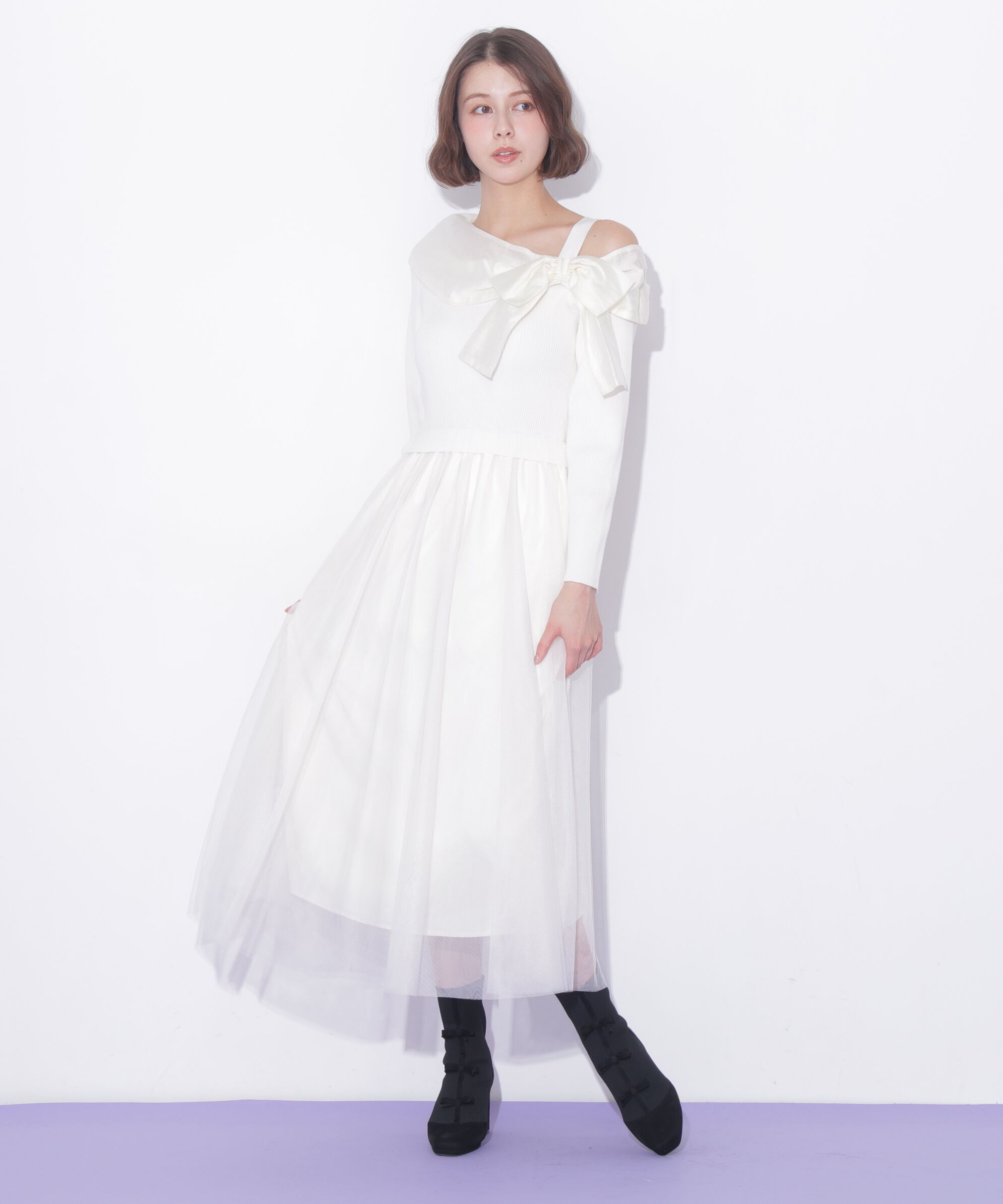  「アシメリボンドッキングワンピース」|ワンピース|