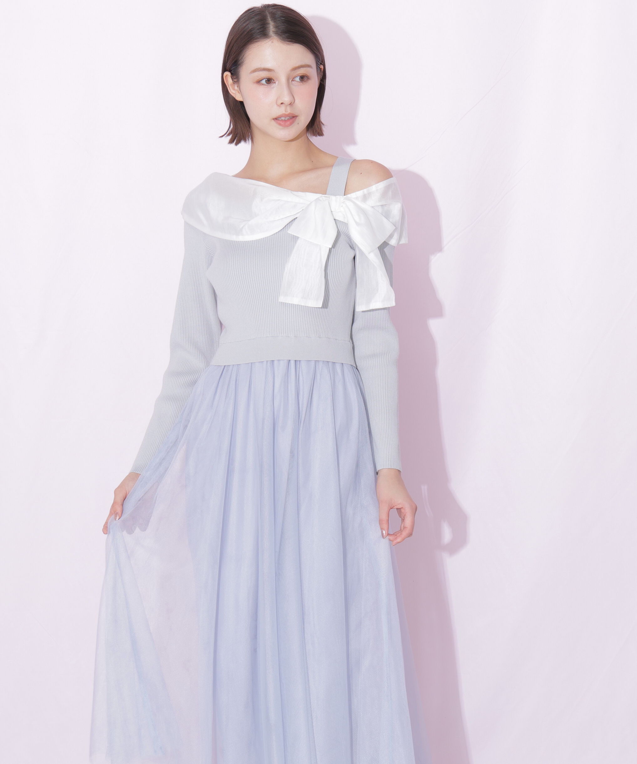  「アシメリボンドッキングワンピース」|ワンピース|