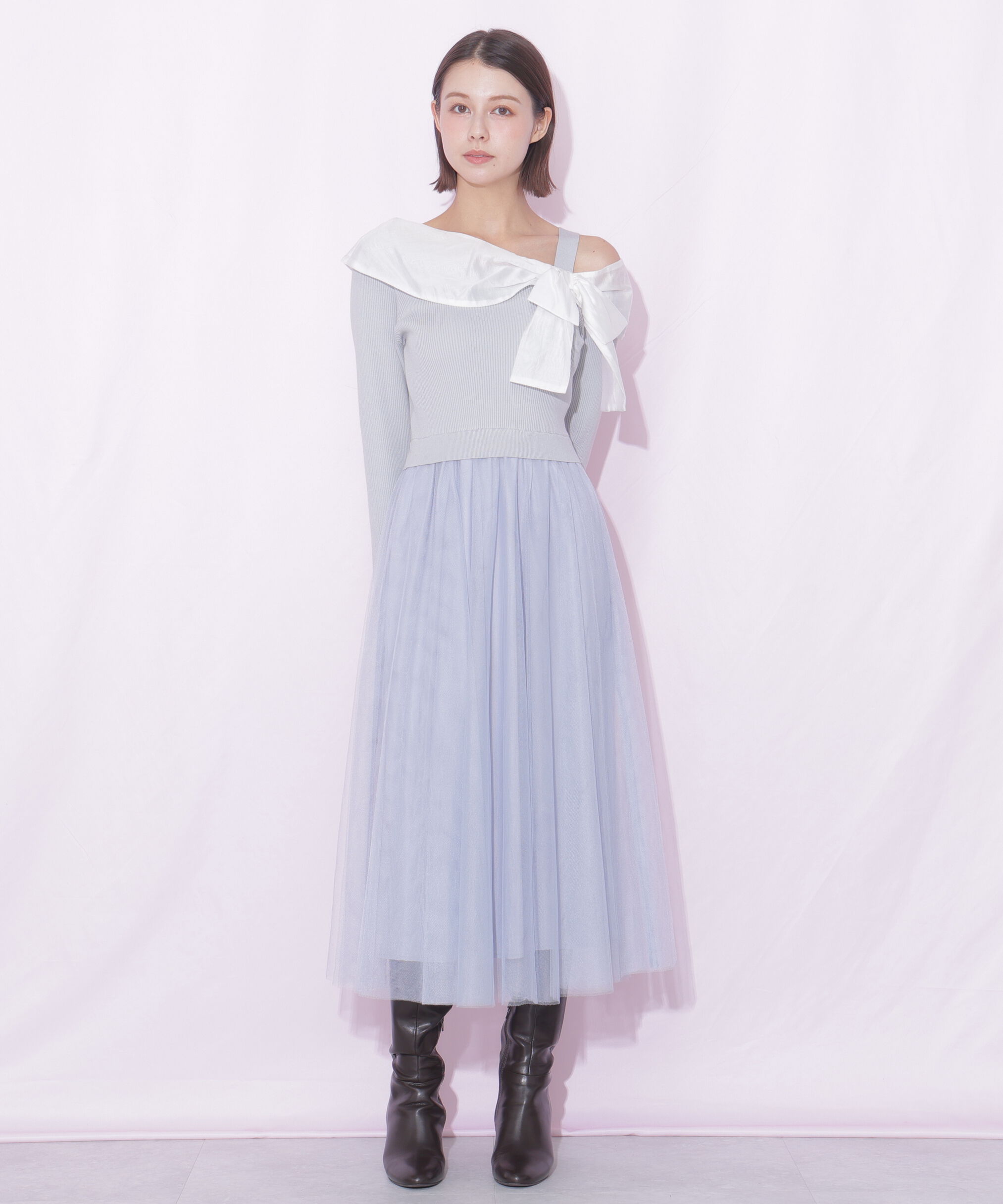  「アシメリボンドッキングワンピース」|ワンピース|