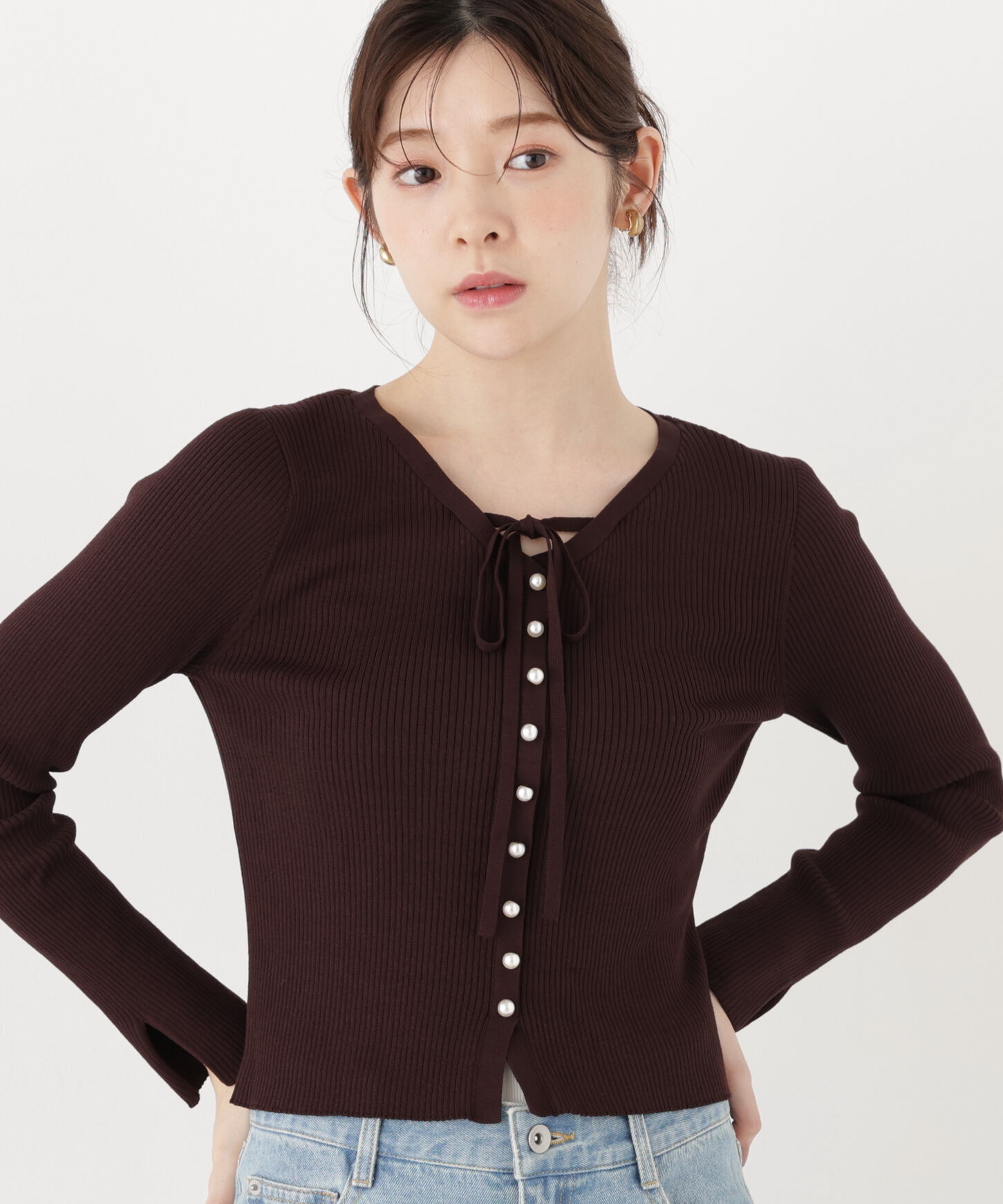 PROPORTION BODY DRESSING「パール付きリボンニット」|ニット・セーター|