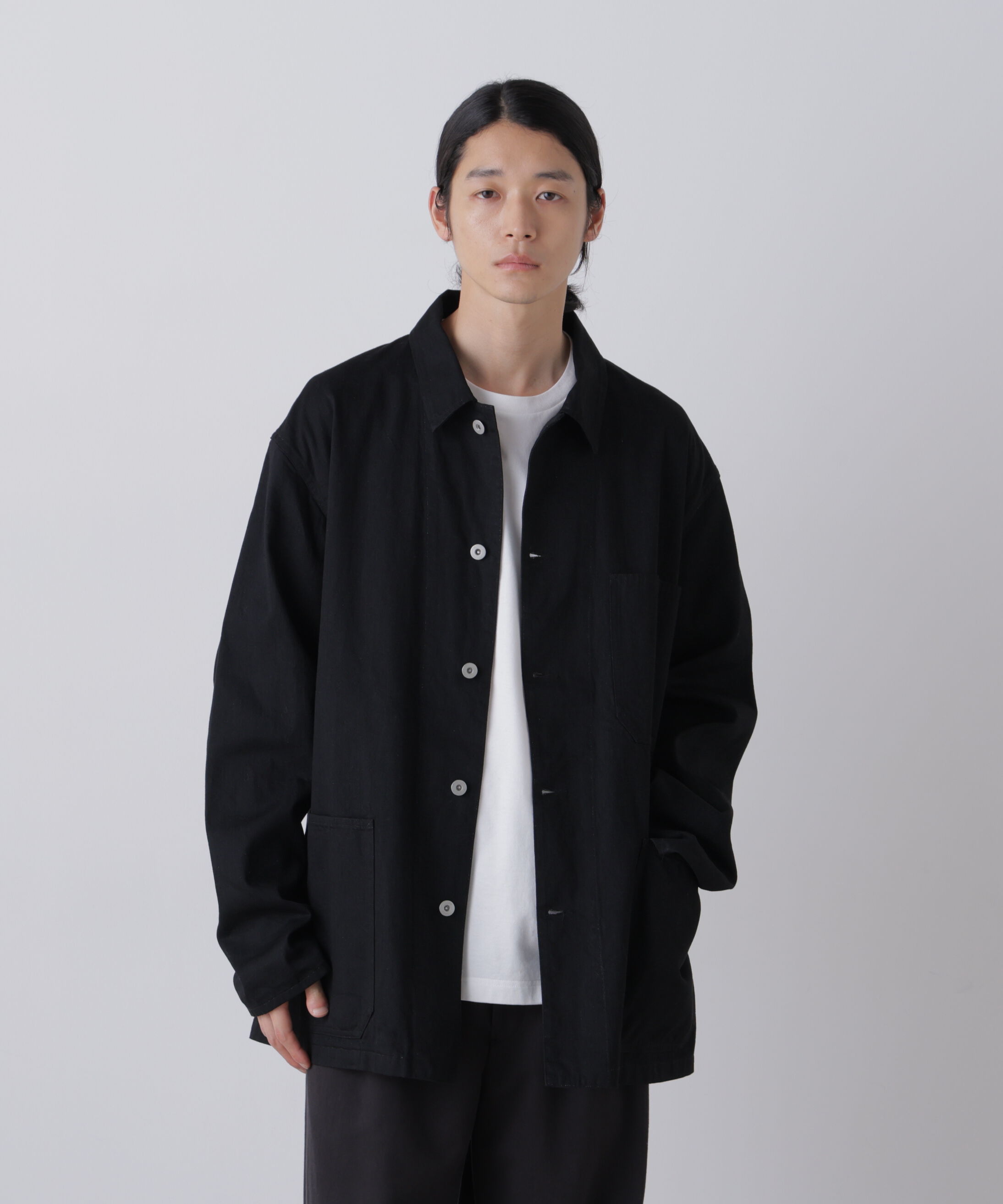 YLEVE 「Ｙ /  [UNISEX] ORGANIC COTTON LIGHT DENIM COVERALL JACKET」|ブルゾン・スタジャン|ブラック