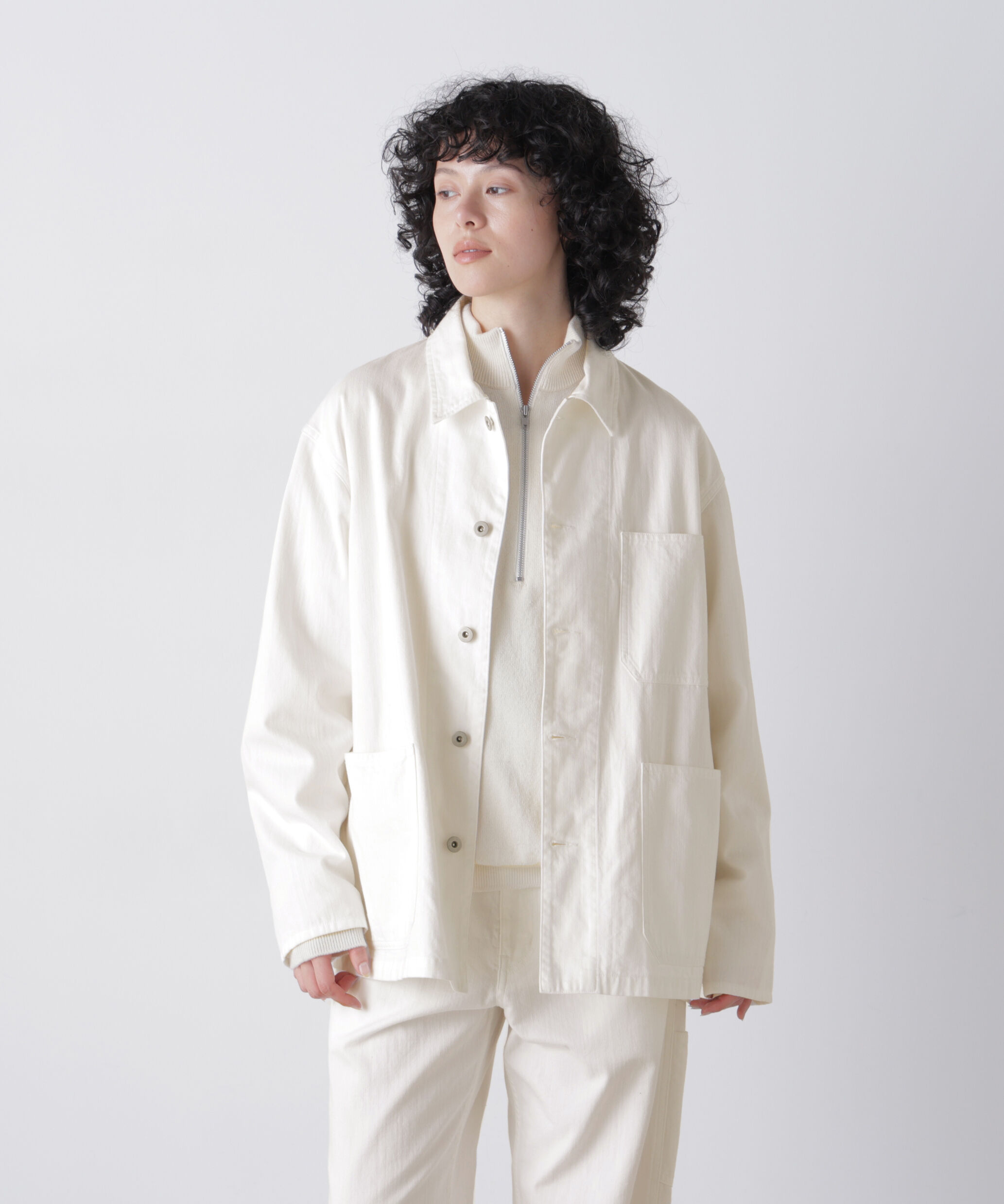 YLEVE 「Ｙ /  [UNISEX] ORGANIC COTTON LIGHT DENIM COVERALL JACKET」|ブルゾン・スタジャン|ホワイト