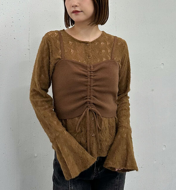 archives「ニットビスチェｘ起毛レースブラウスＳＥＴ」|カーディガン|MOCHA