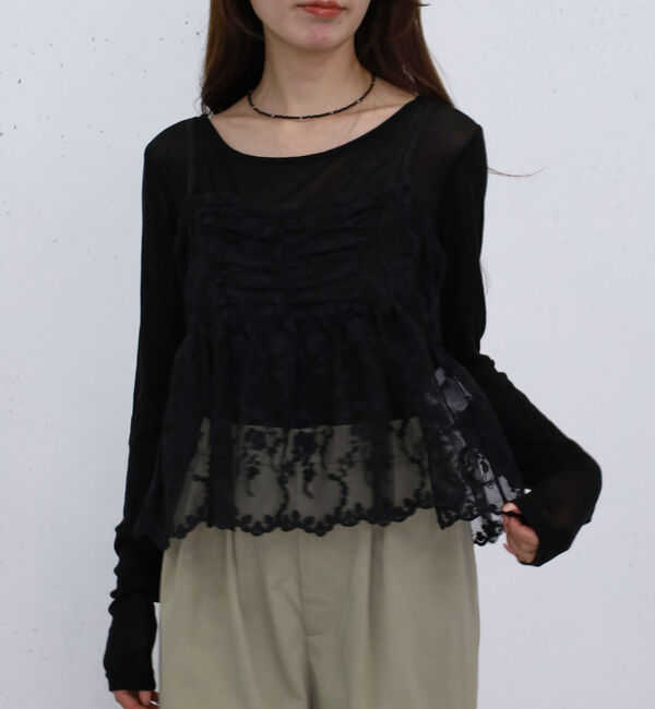 archives「刺?レースペプラムビスチェ&times;シアーカットＴＯＰＳ」|カーディガン|