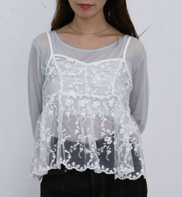 archives「刺?レースペプラムビスチェ&times;シアーカットＴＯＰＳ」|カーディガン|BLUE