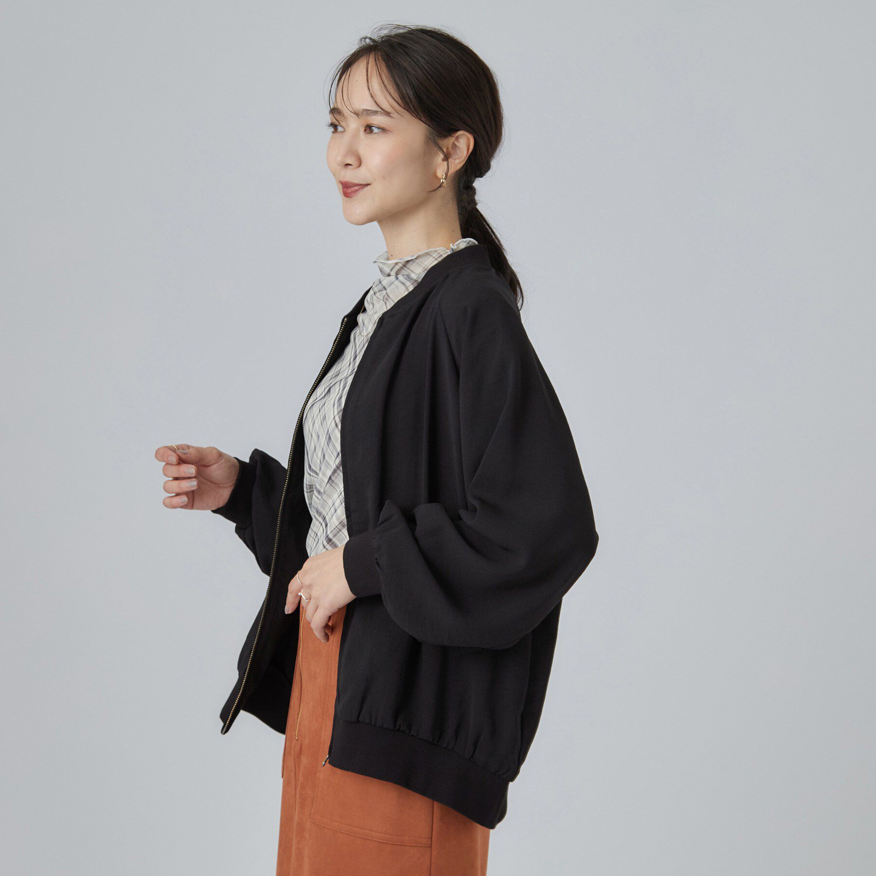 SHOO･LA･RUE「【S-LL】洗濯後しわになりにくい 麻調リブブルゾン」|ブルゾン・スタジャン|